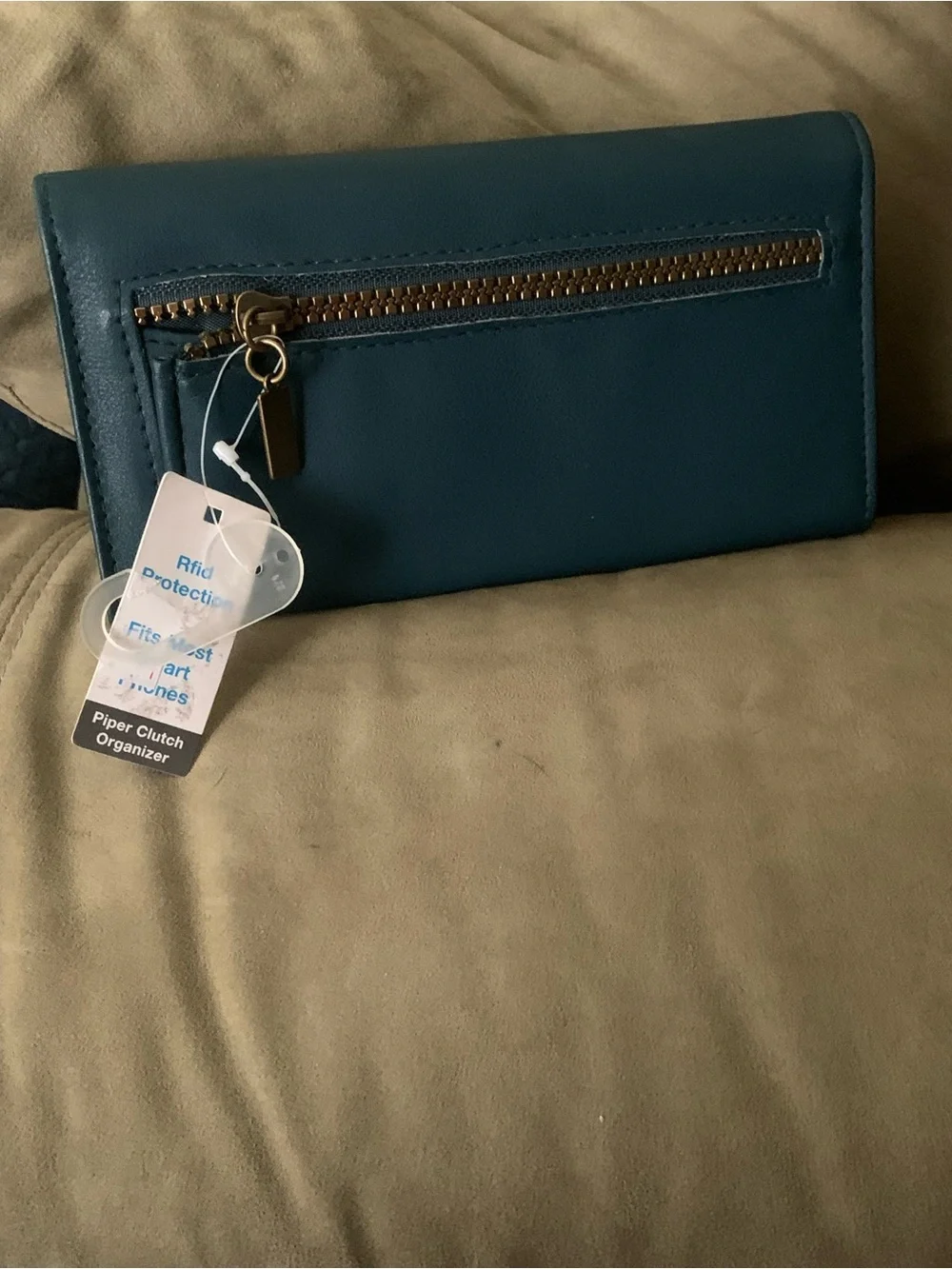 Teal Clutch Wallet with Gold Accent
